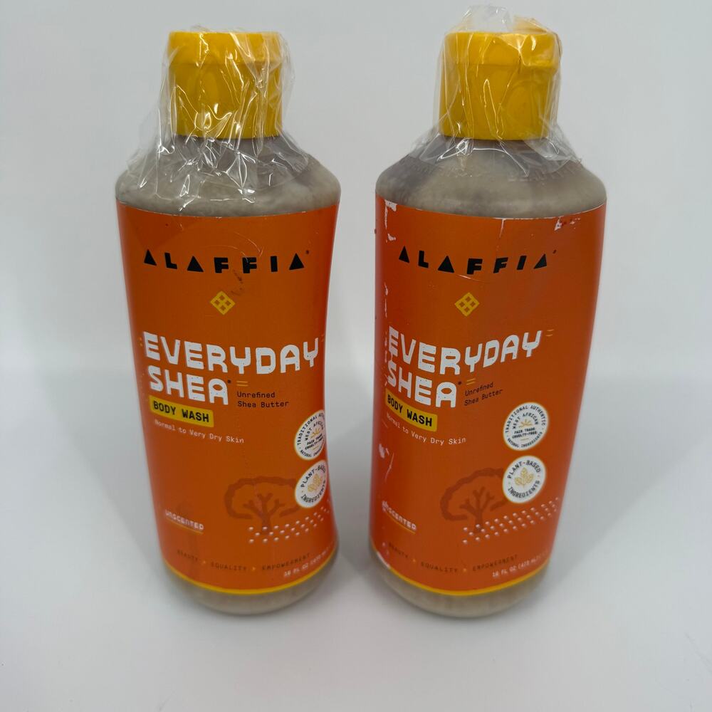Lot of 2 Alaffia Every Day Shea Body Wash Unscented Dry Skin 473ml/16 Fl Oz